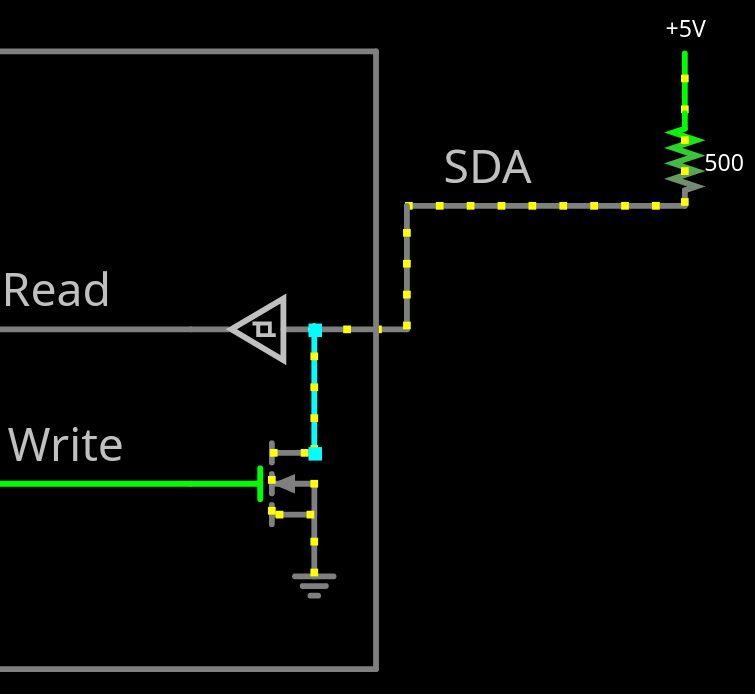 Image of an open drain device pulling a line low.